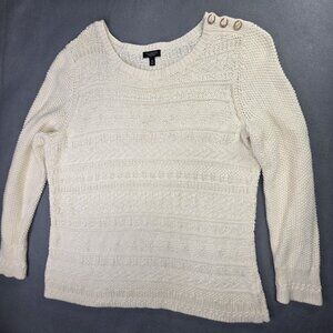 Talbots Sweater Women M Petite Ivory Texture Knit Nautical Shoulder Button Tunic